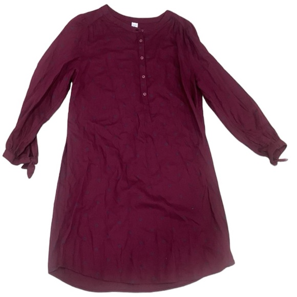 Old Navy Maroon Burgundy Polka Dot 3/4 tie sleeve Fall Tunic Dress Size Medium - Picture 1 of 9